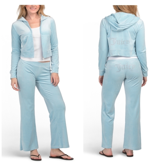 💙🔹️Juicy Couture frosted 2pc Original Logo Classic Velour Jacket And Pants Set